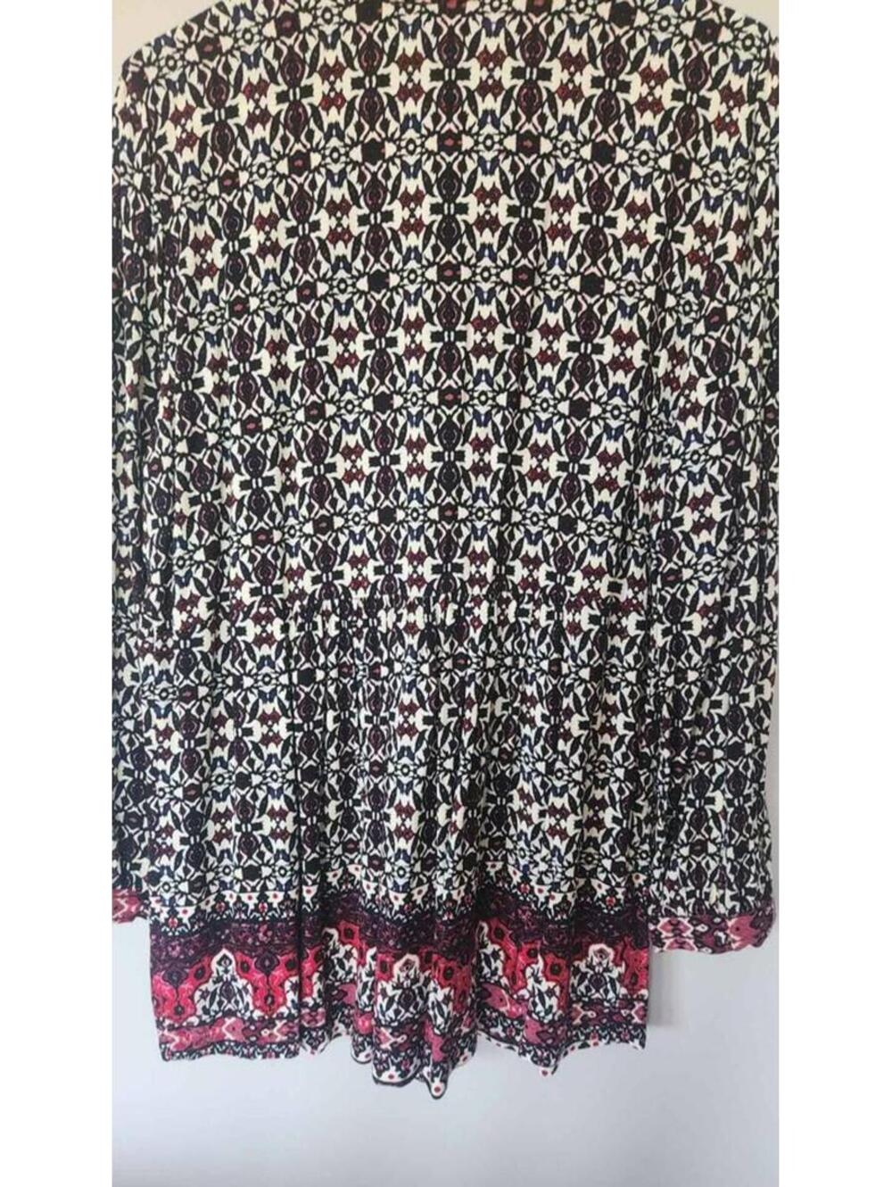 Woman Within Boho Long Sleeve Fabric Covered Buttons Tunic Top 18/20 L